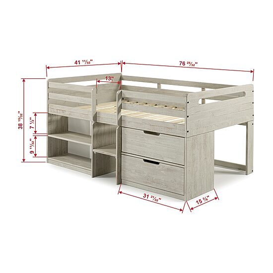 Handles Twin Low Loft Bed with Storage