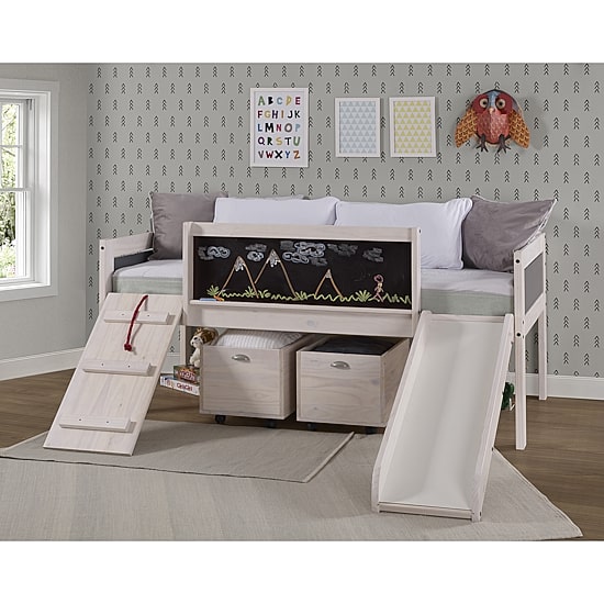 Art & Play Twin Junior Low Loft Bed with Toy Boxes