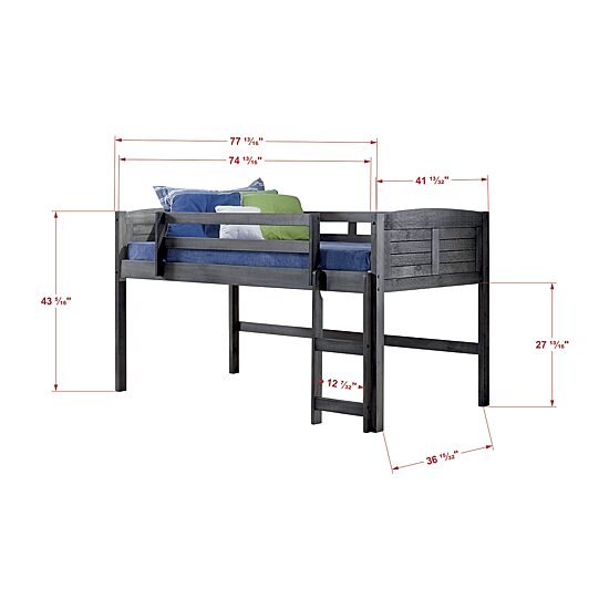 Louver Twin Low Loft Bed with Blue Tent