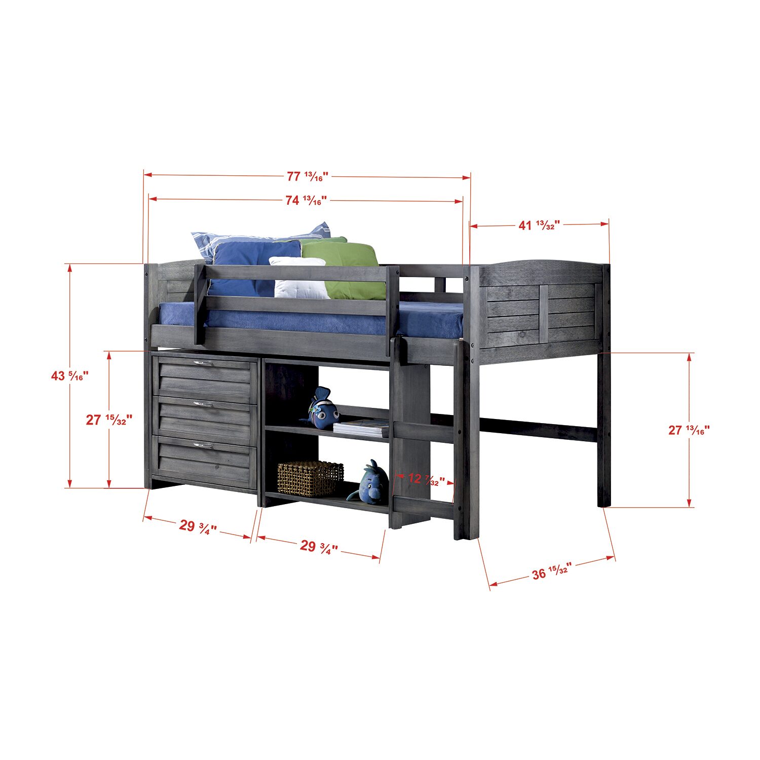 Louver Twin Modular Low Loft Bed - Group C