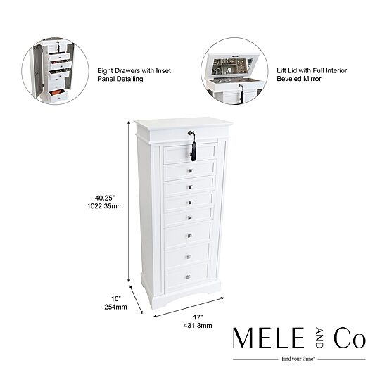 Mele And Co Olympia White Jewelry Armoire