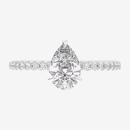 (G-H /  Si1-Si2) Womens 1 CT. T.W. Lab Grown White Diamond 10K Gold Pear Side Stone Engagement Ring