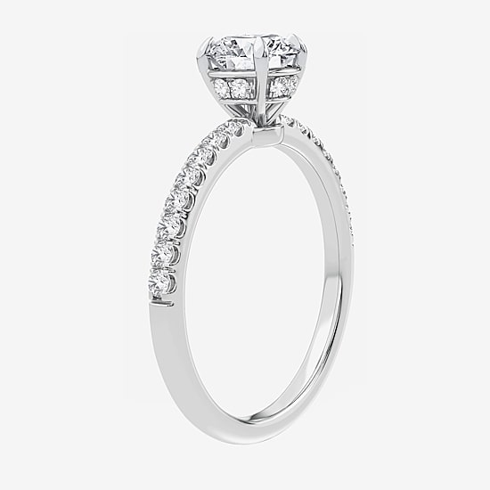(G-H / Si1-Si2) Womens 1 CT. T.W. Lab Grown White Diamond 10K Gold Round Side Stone Engagement Ring