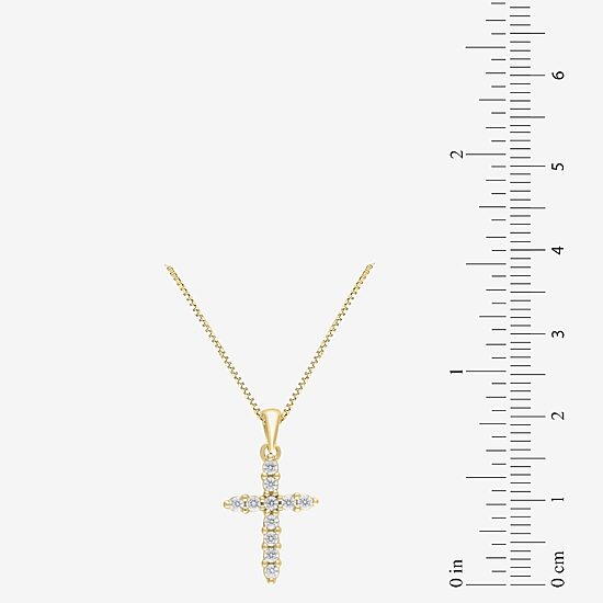 Womens 1/4 CT. T.W. Natural White Diamond 14K Gold Cross 18 Inch Pendant Necklace