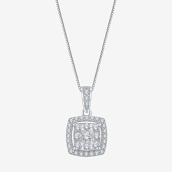 Diamond Blossom Womens 1/4 CT. T.W. Natural White Diamond 10K Gold Square 18 Inch Pendant Necklace