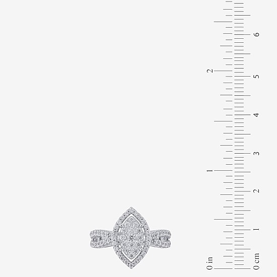 Diamond Blossom (H-I / I1) Womens 1 CT. T.W. Lab Grown White Diamond 10K Gold Marquise Halo Cocktail Ring