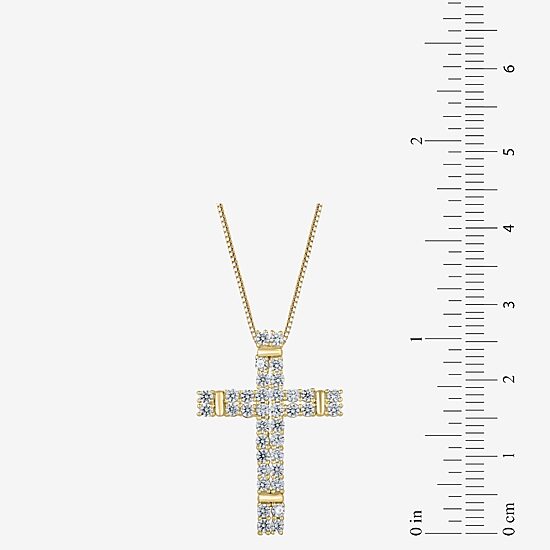 (H-I / I1) Womens 1 CT. T.W. Lab Grown White Diamond 10K Gold Cross 18 Inch Pendant Necklace