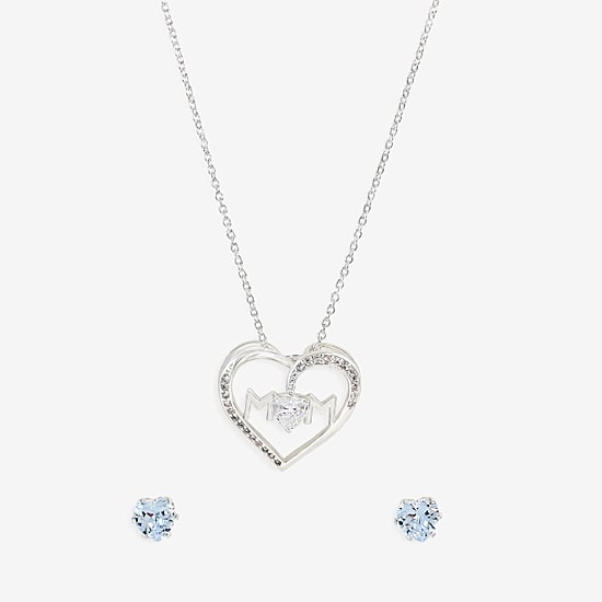 Sparkle Allure Light Up Box Womens Cubic Zirconia Pure Silver Over Brass Heart 2-pc. Jewelry Set