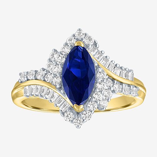 Womens Gemstone14K Gold Over Silver Halo Side Stone Cocktail Ring, 7, Blue Sapphire