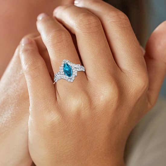 Gemstone Sterling Silver Marquise Halo Cocktail Ring