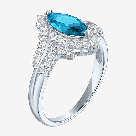 Gemstone Sterling Silver Marquise Halo Cocktail Ring