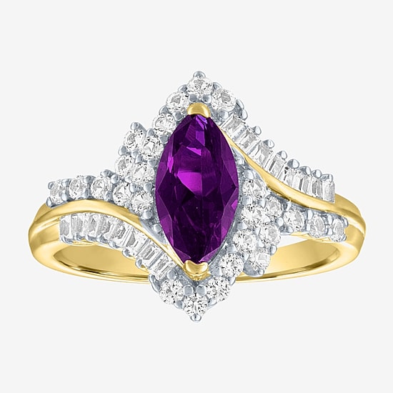 Womens Gemstone14K Gold Over Silver Halo Side Stone Cocktail Ring