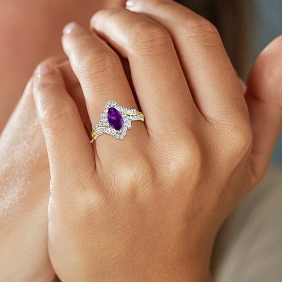 Womens Gemstone14K Gold Over Silver Halo Side Stone Cocktail Ring