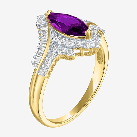 Womens Gemstone14K Gold Over Silver Halo Side Stone Cocktail Ring