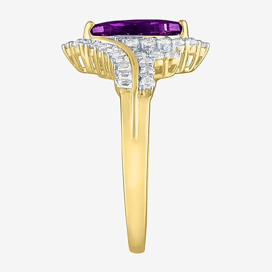 Womens Gemstone14K Gold Over Silver Halo Side Stone Cocktail Ring