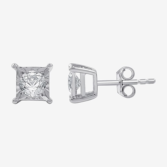 (G / Si1-Si2) 1/3 CT. T.W. Lab Grown White Diamond Sterling Silver Stud Earrings
