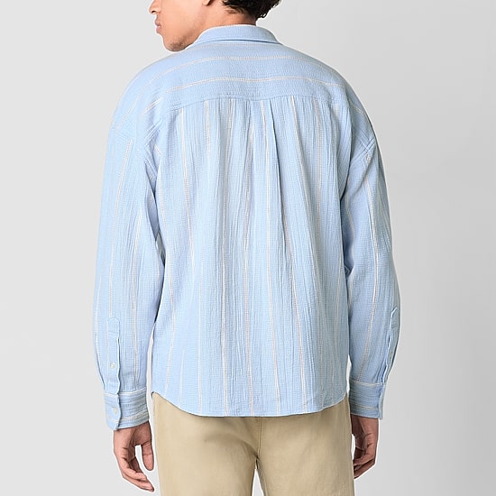 Arizona Mens Long Sleeve Striped Button-Down Textured Shirt