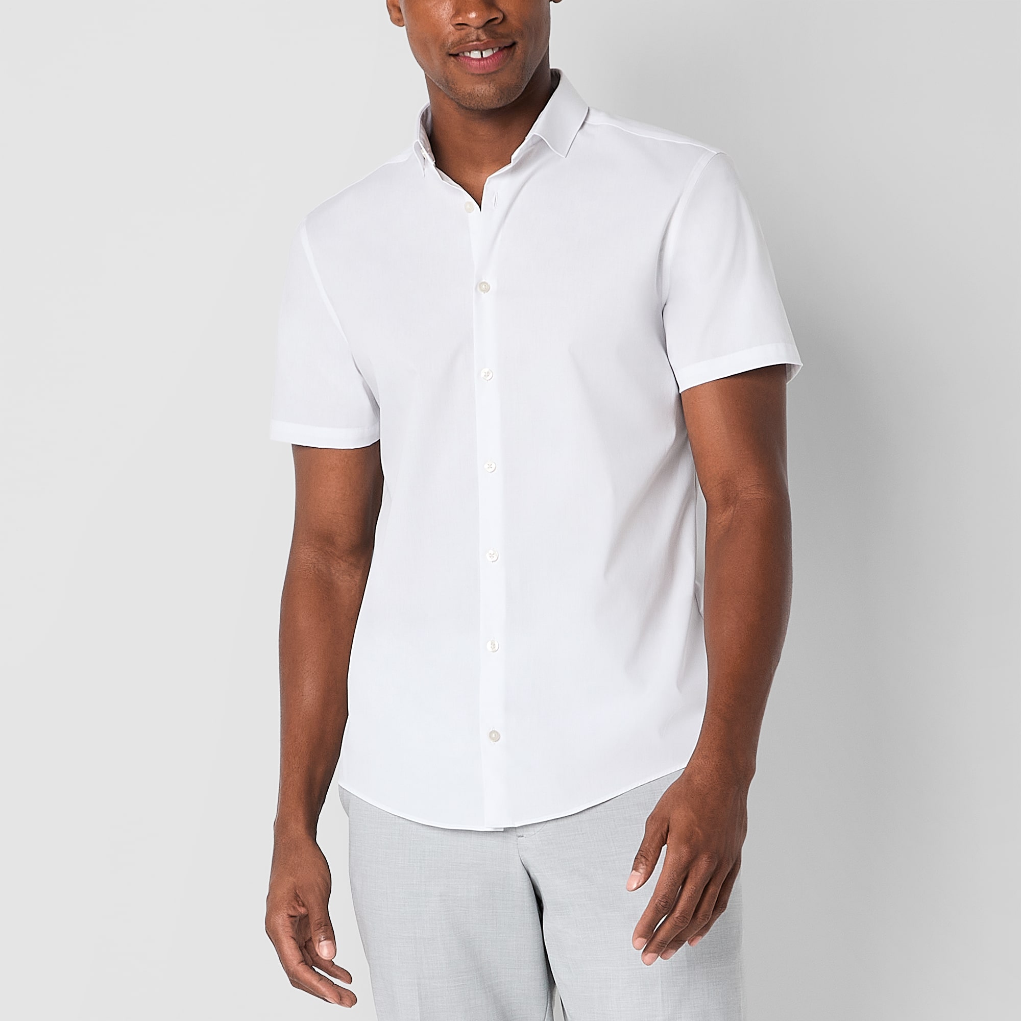 J. Ferrar Ultra Comfort Mens Short Sleeve Slim Fit STRETCH FABRIC Wrinkle Free Button-Down Shirt