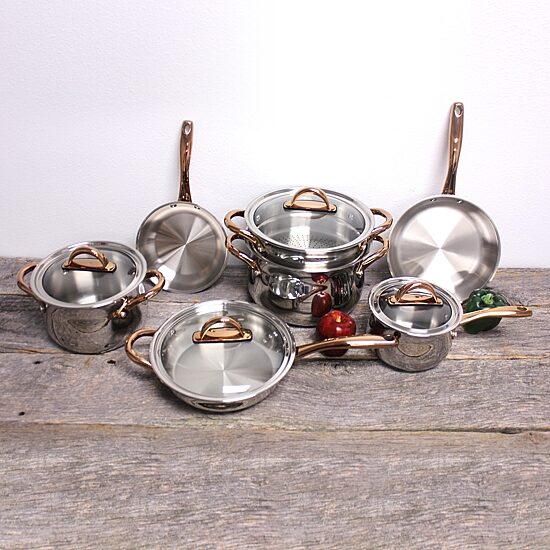 BergHOFF Ouro Gold 18/10 Stainless Steel 16-pc. Cookware Set Glass Lid