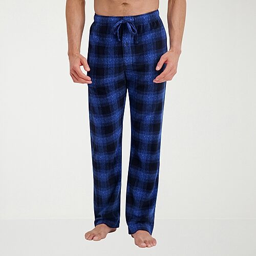 Hanes Men's Micro Fleece Pajama Set Blue Buffalo Plaid L