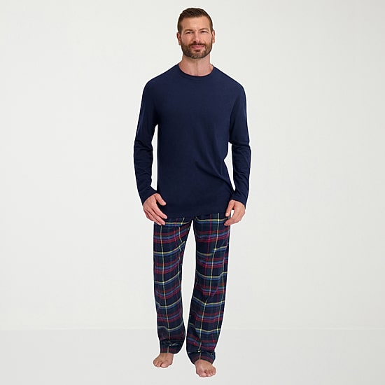 Hanes Mens Crew Neck Long Sleeve 2-pc. Pajama Sets