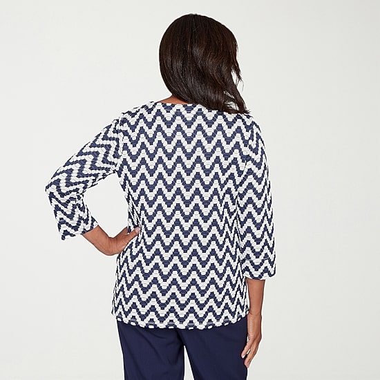 Alfred Dunner Saratoga Springs Womens Crew Neck 3/4 Sleeve T-Shirt