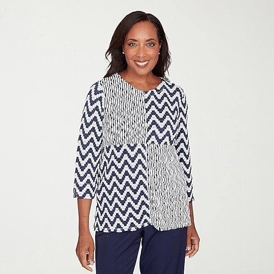 Alfred Dunner Saratoga Springs Womens Crew Neck 3/4 Sleeve T-Shirt