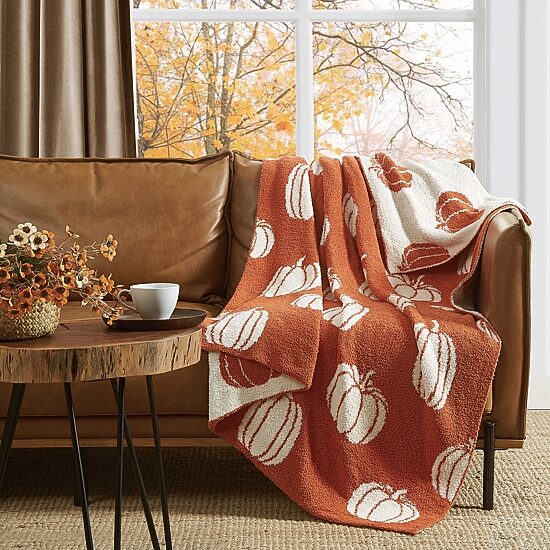 Truly Soft Cozy Pumpkin Reversible Throw
