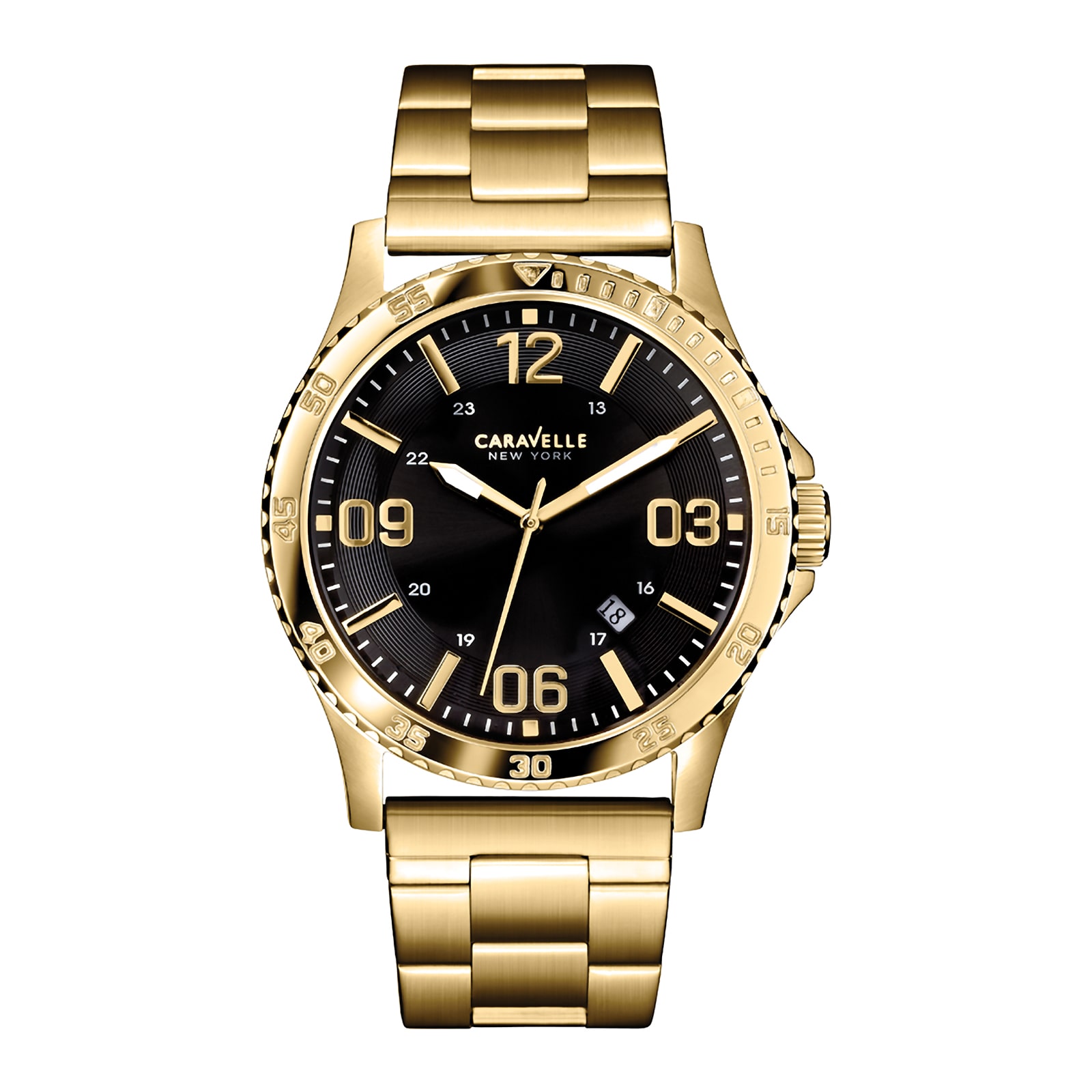 Caravelle New York® Mens Black Round Dial & Gold-Tone Bracelet Watch 44B104