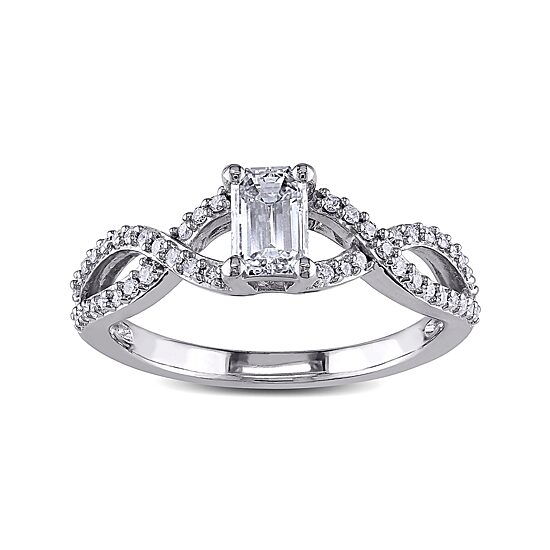 4/5 CT.T.W. Natural Diamond 14K White Gold Emerald-Cut Crossover Ring