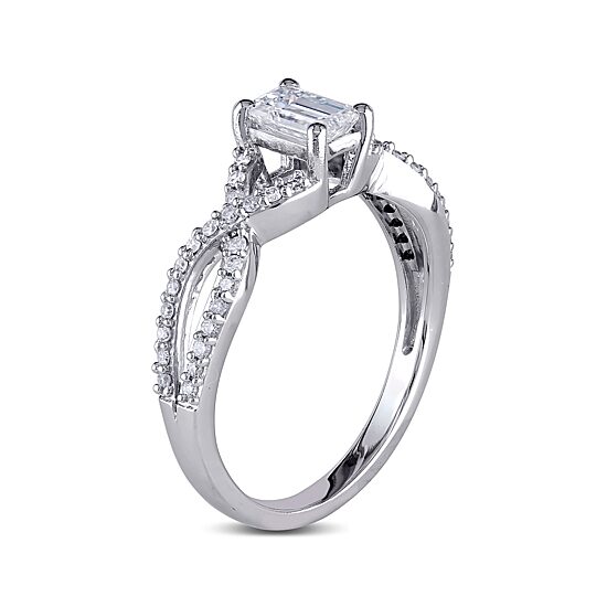 4/5 CT.T.W. Natural Diamond 14K White Gold Emerald-Cut Crossover Ring
