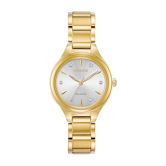 Citizen Corso Womens Diamond Accent Gold Tone Stainless Steel Bracelet Watch Fe2102-55a