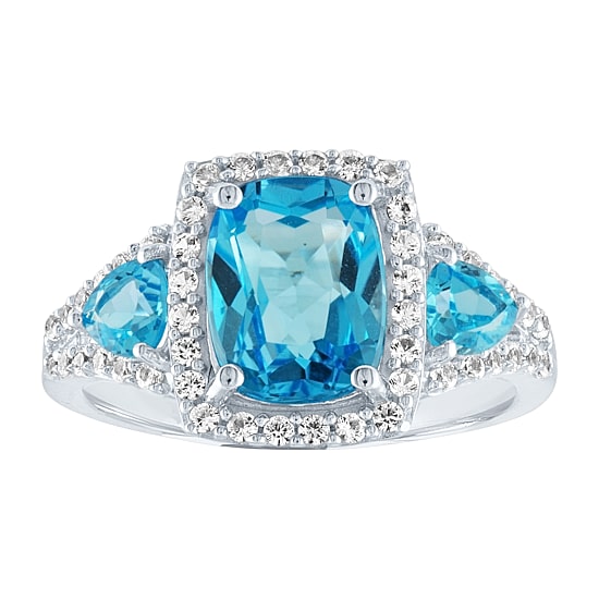 Womens Genuine Blue Topaz Sterling Silver Cocktail Ring