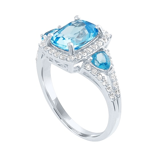 Womens Genuine Blue Topaz Sterling Silver Cocktail Ring