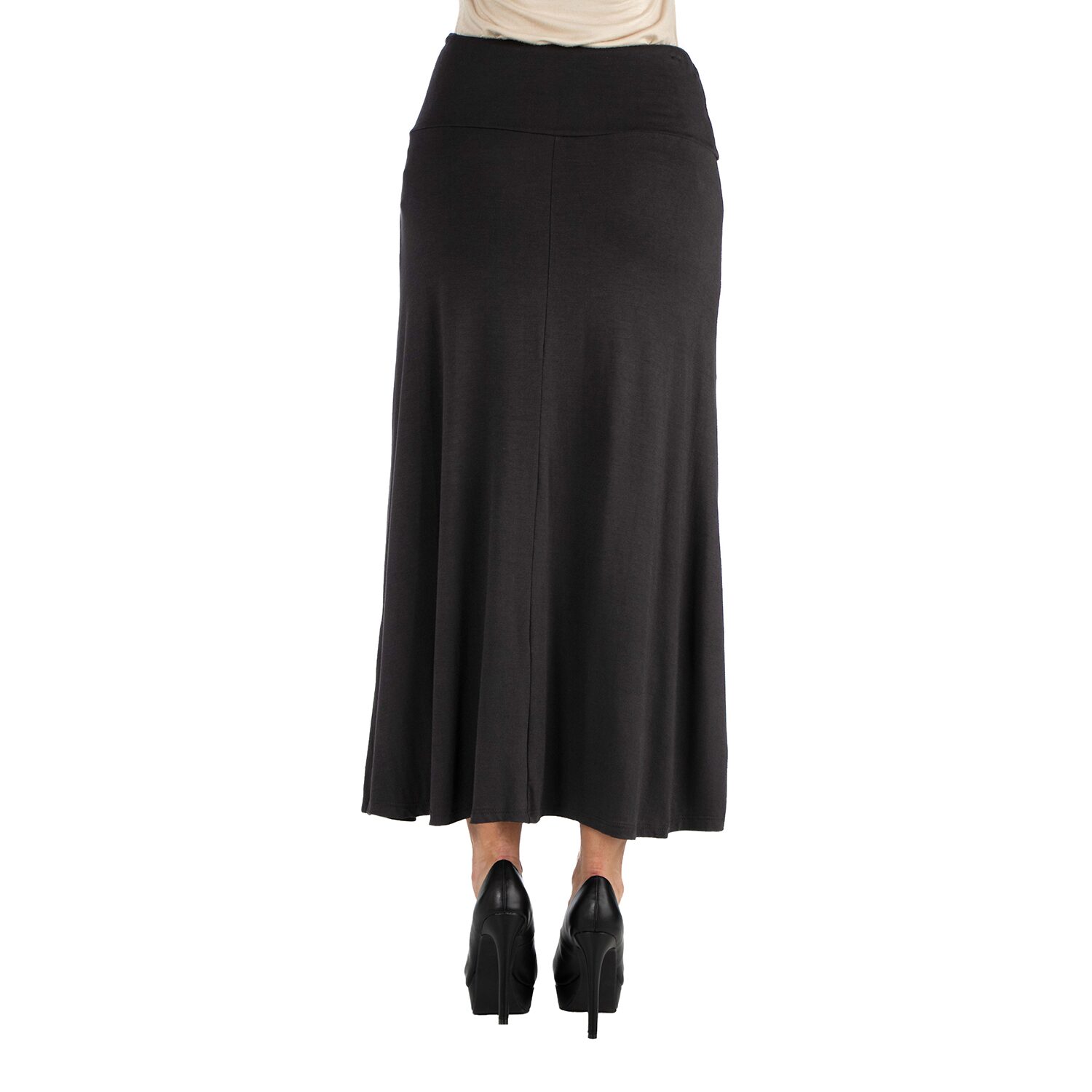 24/7 Comfort Apparel Elastic Waist Solid Maxi Skirt