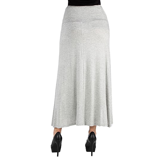 24/7 Comfort Apparel Elastic Waist Solid Maxi Skirt