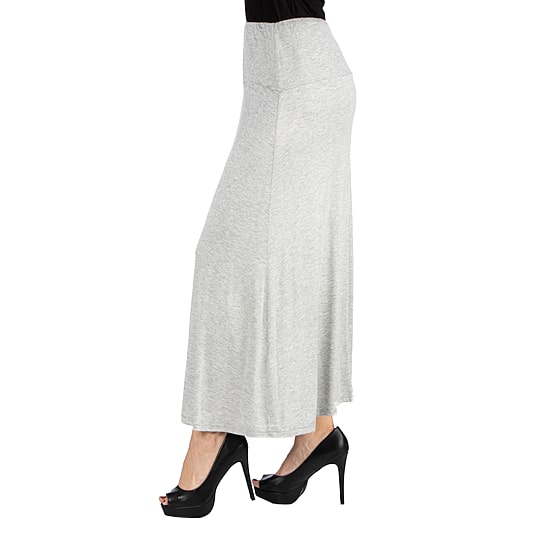 24/7 Comfort Apparel Elastic Waist Solid Maxi Skirt