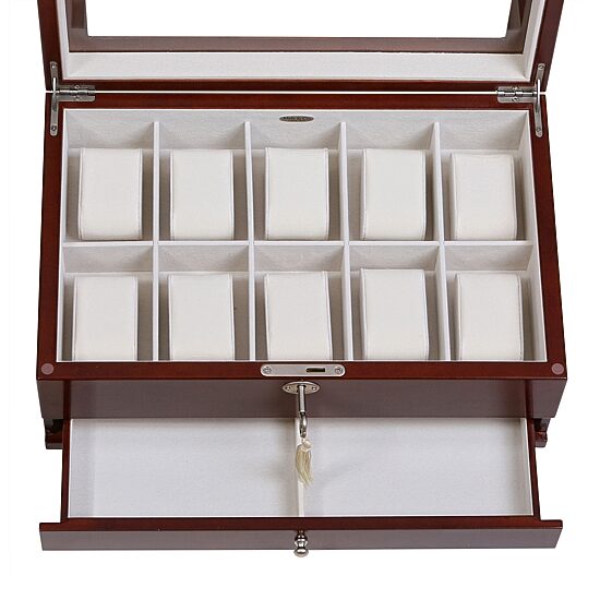 Mele and Co Christo Glass Top Walnut-Finish Watch Box