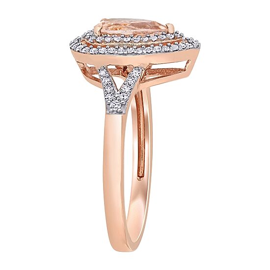 Womens 1/4 CT. T.W. Genuine Pink Morganite 14K Gold Pear Halo Engagement Ring