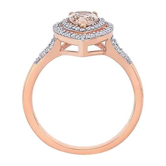 Womens 1/4 CT. T.W. Genuine Pink Morganite 14K Gold Pear Halo Engagement Ring
