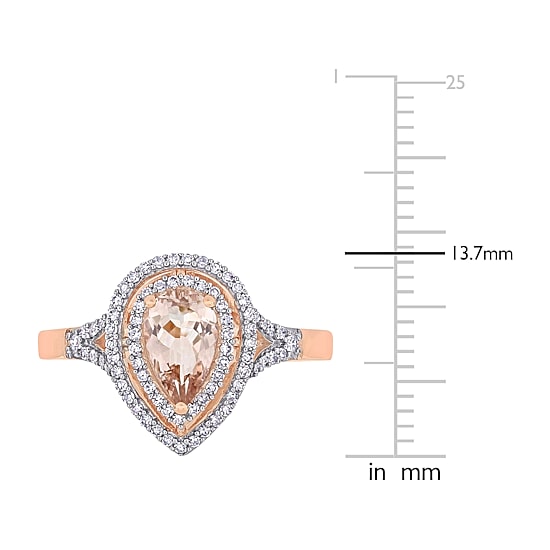 Womens 1/4 CT. T.W. Genuine Pink Morganite 14K Gold Pear Halo Engagement Ring