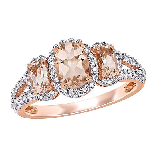 Womens 1/3 CT. T.W. Genuine Pink Morganite 14K Gold Oval 3-Stone Engagement Ring