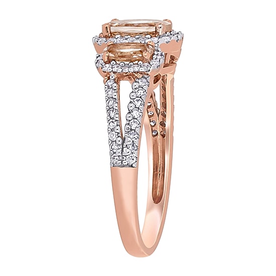 Womens 1/3 CT. T.W. Genuine Pink Morganite 14K Gold Oval 3-Stone Engagement Ring