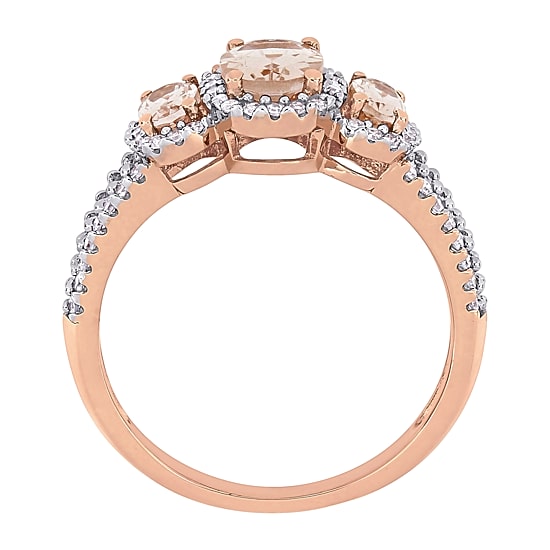 Womens 1/3 CT. T.W. Genuine Pink Morganite 14K Gold Oval 3-Stone Engagement Ring