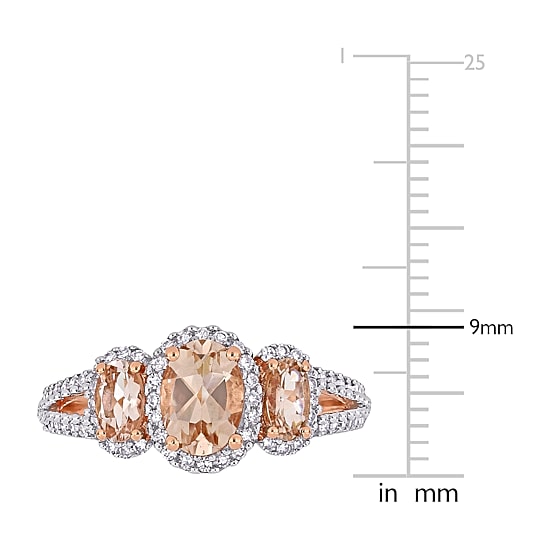 Womens 1/3 CT. T.W. Genuine Pink Morganite 14K Gold Oval 3-Stone Engagement Ring