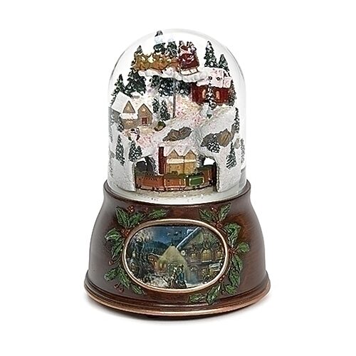 Roman Musical Village In Winter With Rotating Santa And Train Christmas Snow Globe, One Size, Multiple Colors