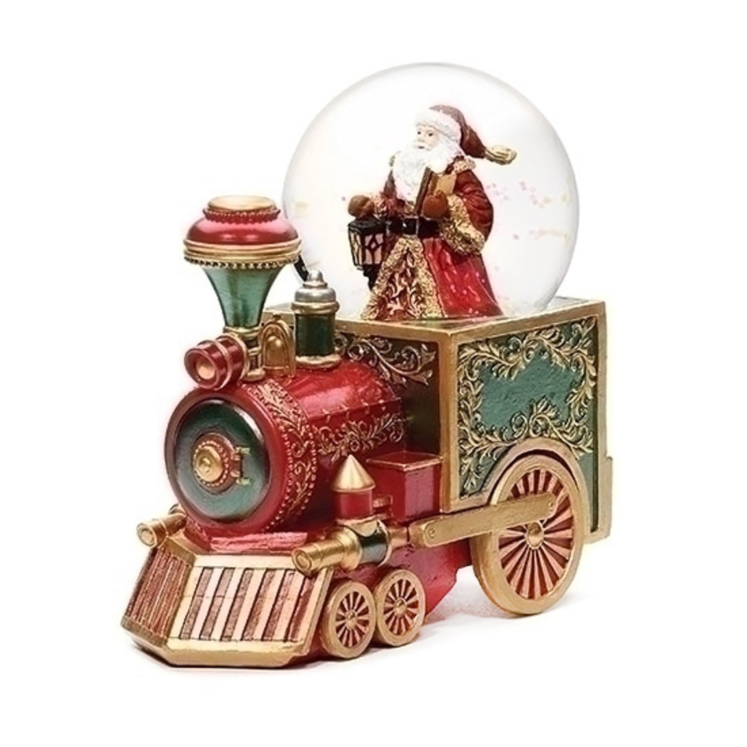 Roman Musical Red Train With Santa Christmas Snow Globe