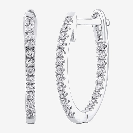 (H-I / I1) 1/4 CT. T.W. Lab Grown White Diamond 10K White or Yellow Gold 16.4mm Hoop Earrings