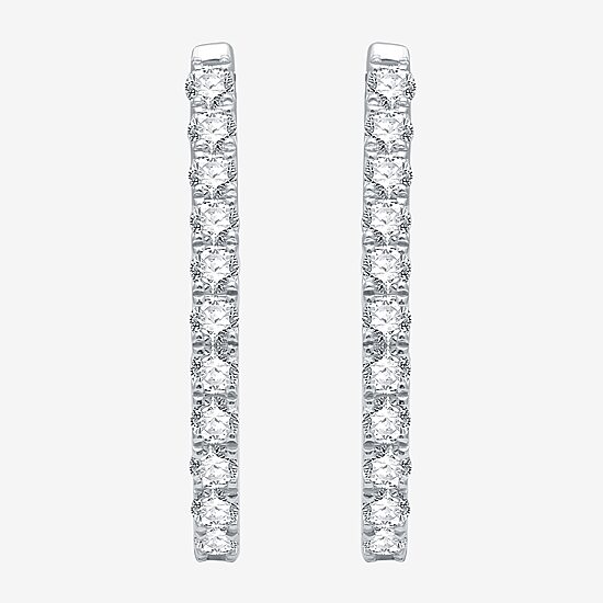 Womens 1 CT. T.W. Lab Grown White Diamond Sterling Silver 24.7mm Oval Hoop Earrings