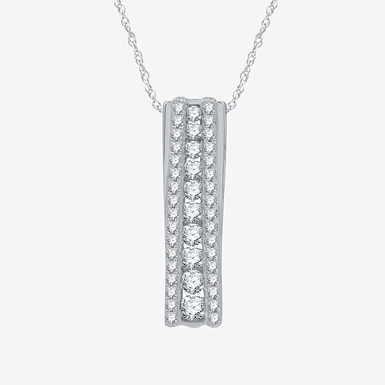 Linear Womens 1/2 CT. T.W. Lab Grown White Diamond Sterling Silver 18 Inch Pendant Necklace